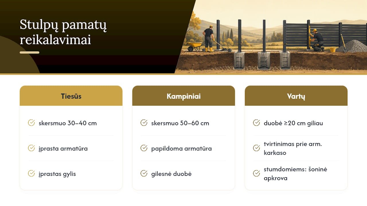 Tvoros stulpo pagrindo matmenų ir armavimo tipų schema